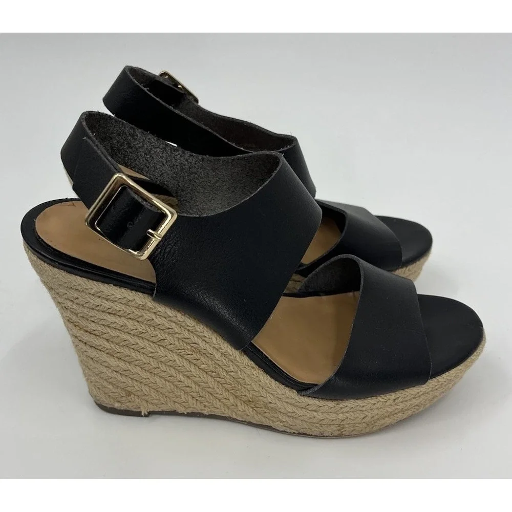 J. Crew Espadrille Wedge Platform Heel Sandals Size 8 Black
